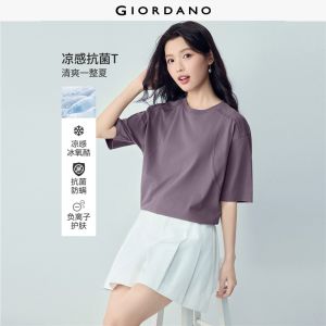 GIORDANO Women T-Shirt Warm Weather T-Shirt Knitted Fabric T-Shirt Slight Elasticity T-Shirt 13326267
