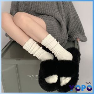 YoPo Women Sock Japanese Style Retro Thick Thread Solid Color Middle Tube Socks