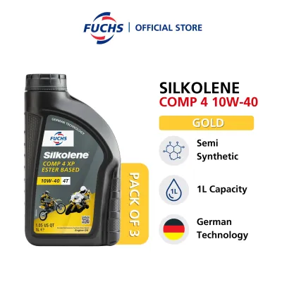 Silkolene Comp 10W40 Motorcycle Engine Oil 4T Semi Synthetic Ester 1L XP Motor Oil - Gold (Pack of 3)