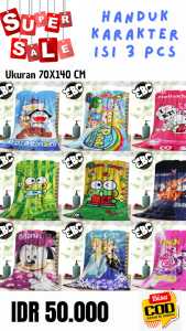 Handuk Karakter Paket Isi 3 Pcs - Motif Anak Laki-laki dan Perempuan