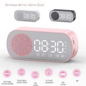 6 IN1 Multifunctional Bluetooth Speaker Digital Alarm Clock Radio with LED Mirror Display Double Alarm Support TF Card Mirror Timer Digital Alarm Clock Hifi Sound Quality FM Radio Wireless Bluetooth Speaker