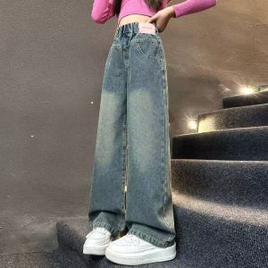 130-160cm กางเกงยีนส์เด็กผู้หญิง กางเกงเด็กผู้หญิง เสื้อผ้าเด็กผู้หญิง การออกแบบดาว เอวยางยืด เอวสูง เวอร์ชั่นเกาหลี แฟชั่น เหมาะสำหรับอายุ 7-14 ขวบ