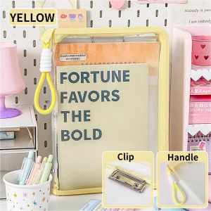 Zipper File Bag With Clip A4 Portable File Folder Clear Handle Storage Bag Organizer Stationery School Office Supplies