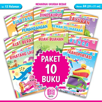 Paket 10 Buku Mewarnai Anak Ukuran Besar (BOS)