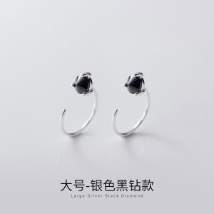 Khuyên tai bạc 925 móc chữ C bông nam nữ đính đá đen trắng S925 Earcuff QA SILVER Earrings EA180405