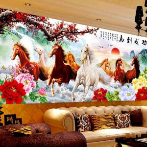 เย็บปักถักร้อยDIY แปดม้าภูมิทัศน์จิตรกรรมนิเวศวิทยาด้ายฝ้ายปักครอสติตกแต่งผนังบ้าน