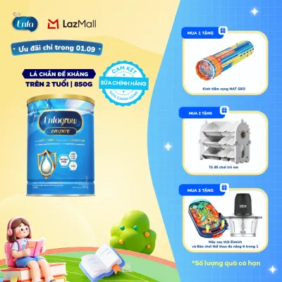 [CHỈ TỪ 25-29/08 MUA LÀ CÓ QUÀ] Sữa bột Enfagrow Enspire 3 850g hỗ trợ đề kháng với Lactoferrin dành cho trẻ từ 2-6 tuổi