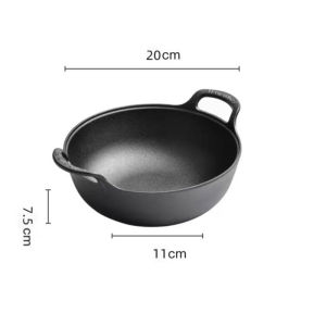 Konco กระทะหม้ออาหารเหล็กหล่อขนาด20ซม. กระทะก้นลึกใช้งานหนักพร้อมเครื่องใช้ในครัวที่จับสำหรับทำอาหารและทอดลึก (ไม่มีฝาปิด)