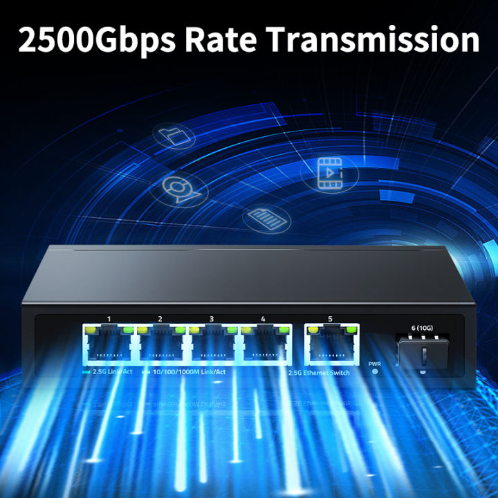 [kkdmm] Horaco 2,5g Ethernet Switch 5 Port 2500 MBit/s Netzwerk Switcher 10g SFP Uplink Hub Internet Splitter Auto MDI/MDIX Plug and Play