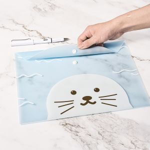 SHUNAICHI  4pcs File Bags for Document Cute Cartoon File Holder Snap Button PVC Folder Pen Box Office Information Bag Student Stationery