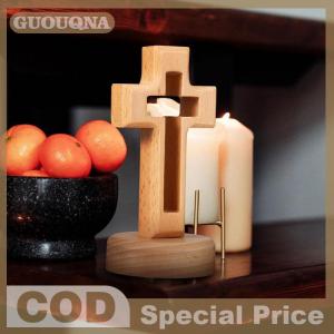 GUOUQNA Cross Wood Crucifix Standing Wall Wooden Religious Table Decoration Gifts Holy Church Religious Ornament Statue