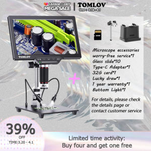 TOMLOV DM202 Max Digital Microscope 1300x HDMI LCD Microscope with Screen Bottom Transmitted Light 25MP Soldering Microscope with Lights Video Microscope View Entire Coin PC/TV Compatible 32GB watch repair magnifier scope