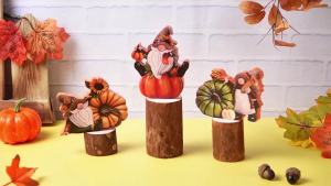 3 Pcs Thanksgiving Gnome Figurines Fall Gnome Decor Fall Pumpkin Figurines Bulk Wooden Harvest Autumn Figurine Decorations for Thanksgiving Gifts Party Home Table Decor