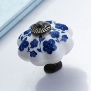 NAELIN Hình Dáng Bí Ngô Tay nắm ngăn Gốm sứ Phong cách cổ điển Nút cửa tủ Quà tặng Họa tiết hoa Nút tủ bằng gốm sứ Phụ kiện tủ