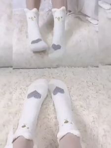 Cozy Coral Velvet Socks Cat Ear Design Thick Warm Socks for Home