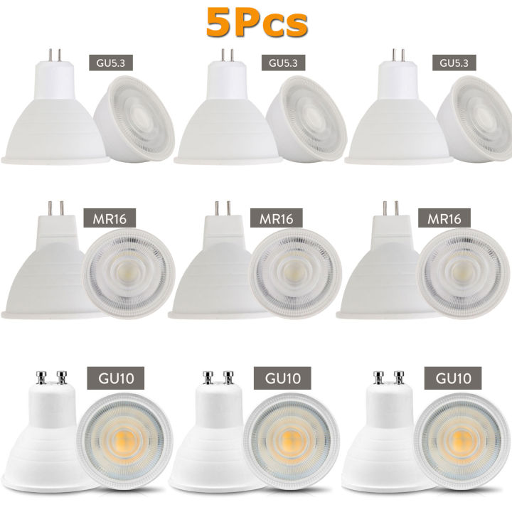 Ranpo 5Pcs Dimmable GU10 MR16 GU5 3 LED COB Spotlight Bulbs 7W Spot Light 220V Cool White 6000K