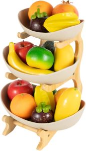 3 Tier Fruit Basket Ceramic Fruit Bowl 3 Tier Fruit Bowl for Kitchen Counter Stepped Fruit Cake Tray Stand for Birthday Wedding Party (Brown)