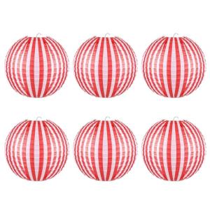 6pcs Red And White Striped Paper Lanterns For Birthday Parties And Weddings Space Saving And Friendly to Environment