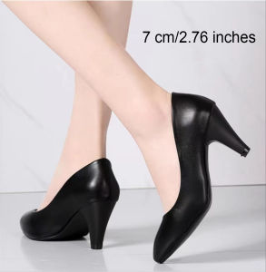 [LS] 2 inches Black Shoes with Heels Pointed Toe Office School Shoes Comfortable Soft Skin Women High Heel
