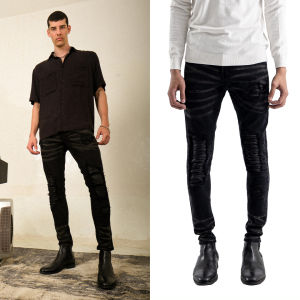 YOJUZ - Leather Biker Patch Black (Celana Panjang Jeans) (Skinny Jeans)