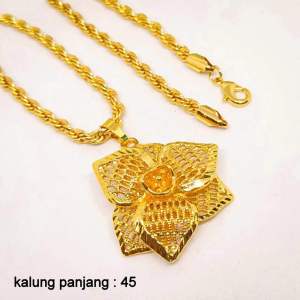 kalung liontin mawar motif kotak kendari lapis emas 24k