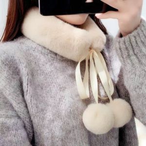ZENO Phong cách Trung Quốc Cổ áo lông giả Ấm áp mềm mại Chống gió Cổ áo lông thú trắng tiếng Hàn Phụ kiện Hanfu Khăn lông giả Mùa đông