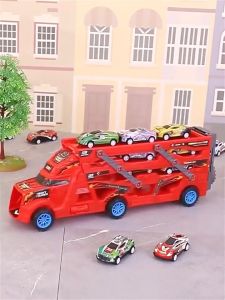 SKISOPGO Truck Toys 3 Layer Folding Container Trailer Lorry Kereta Mainan Set With 6 Alloy Cars