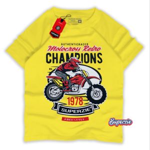 Kaos anak laki laki distro karakter kendaraan superzie MOTOR CROSS Champions warna kuning bahan adem