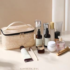 BEAUTYLADIES Floral Lace Makeup Bag Large Capacity Solid Color Toilet Bag Storage Pouch Breathable Cosmetic Storage Bag Women