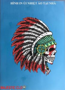 Hình ủi ép nhiệt-Hình ia áo- INDIAN SKULL -ủi áo trực tiếp tại nhà rất đẹp-in pet pet chuyển nhiệt ủi bằng bàn ủibàn làmáy ép nhiệt-không bong chóc