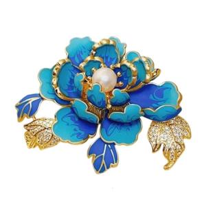 Artisanal Crafted Peony Brooch Pin With Pearls Vintage Inspired Rhinestones Women Fashion Brooch Peony Pin