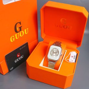 Box Exclusive Big + Paperbag / Jam Tangan Guou Persegi Lingkar VA-845SPR / Jam Tangan Fashion Wanita Tali Rantai Diameter 33 cm