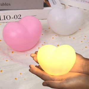 Cute Love Heart Shape Night Light Pink White 3D Ins Lamp Romantic Gift Birthday Christmas Home Ambient Bedroom Light Decoration