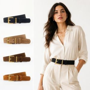 K9SEQ Faux Suede Waist Belt Simple Square Alloy Pin Buckle Suede Leather Belt Retro Matte Versatile Waist Belt For Women