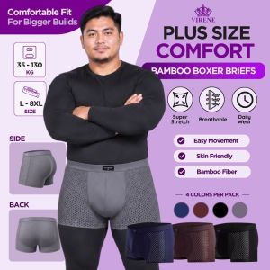 VIRENE Men’s Plus Size Bamboo Boxer Briefs 4PCS Breathable Mesh L-8XL Daily Innerwear Ready Stock 161140