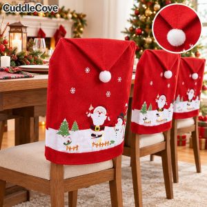 1/4 Pcs Christmas Chair Back Covers Red Santa Hat Non Woven Fabric Dinner Chair Decor Home Xmas Holiday Party Decoration