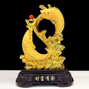 More Fortune Pisces Decoration Golden Arowana Wedding Decoration TV Wine Cabinet Living Room Home Chinese Fish Decoration Gift