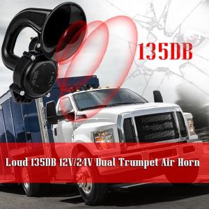 FXUP 135dB Loud Air Horn Black 12/24V Trumpet Air Horn Super Loud Flat Design Vehicle Horn for Trucks
