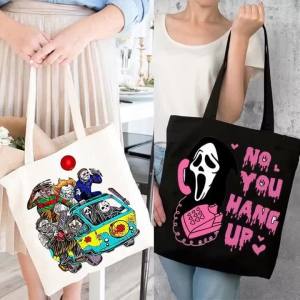 Halloween Large Tote Bag Halloween Friends Gift Shopper Halloween Party Gift Shopping Bag Movie Killers Reusable Shopping Bag VZAZ