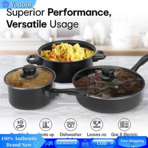 [Vodool Brand Center]12Pcs Non Stick Cookware Set Cooking Pot with Lid Deep Frying Pan Milk Pot Maifan Stone Frying Pan for All Hob
