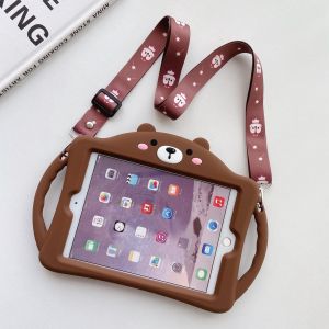 Case Advan Tab VX Neo 10.1 Inch 2024 Softcase Kartun Casing Anak Lucu Kids Stand Rotate Bear Ring Karakter Putar Sandaran Lembut Aman Beruang Coklat Grip Rotasi 360 Cowok Cewek