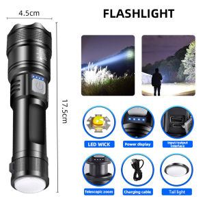 Aluminium Alloy Flashlight Waterproof Rechargeabl Multi-functional Warm Light Side Light Outdoor High-brightness White Laser Searchlight Portable Emergency Flashlight Camping Light