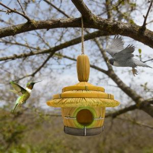 MISSLADY Fake Hand-Woven Simulated Thatched Bird Nest House Shape Hangable Bird House Bird Breeding House Bird Accessories Hanging Hummingbird House Outside