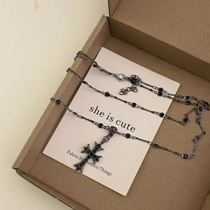 New popular dark zircon cross beaded necklace for women fashionable long double-layered design for a sweet and cool look