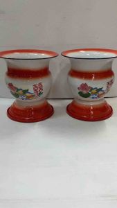 กระโถนปากแตร กระโถนเคลือบ พิมพ์ลาย (ทรงสูง) ขนาดปาก23 ซม. สูง 23.5 ซม.