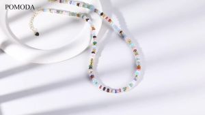 Boho Beaded Necklace for Women Colorful Rainbow Gemstone Small Beaded Choker Necklace for Beach Trendy Surfer Summer Healing Chakra Natural Stone Jewelry Gifts Handmade Adjustable