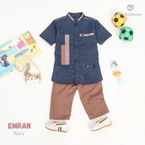 Setelan Pakaian Muslim Anak Laki-laki Baju Koko Kurta Emran Lengan Pendek 2-10 Tahun Katun Madinah