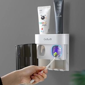Wall Mounted Automatic Toothpaste Squeezer Toothpaste Dispenser Magnetic Toothbrush Holder Toothpaste Rack Bathroom Accessories