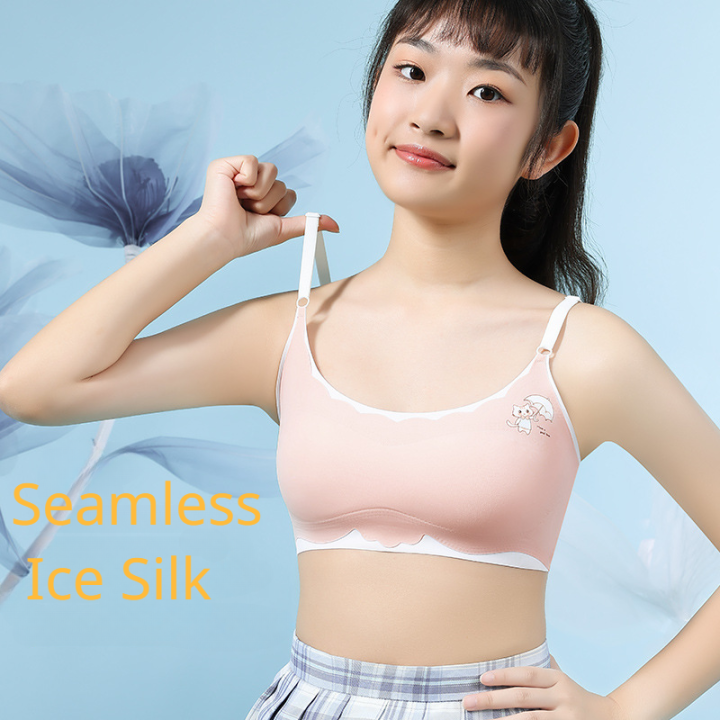 Girls Training Bra Sling Seamless Ice Silk Childrens Underwear