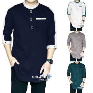 Baju Qurta Pakistan Koko Putih Modern Pria Terbaru Tangan 3/4 Katun Premium Best Quality
